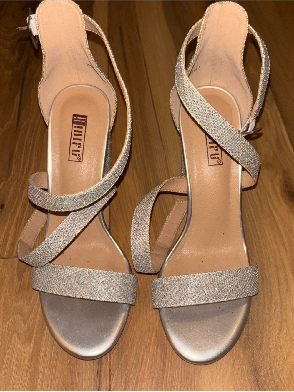 Amazon Silver Glitter Strappy Block Heels